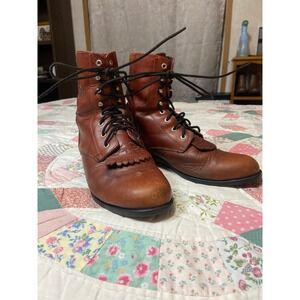 Ariat Heritage Lacer Brown Leather Western Paddock Boots Women 6.5 Kiltie Tassel